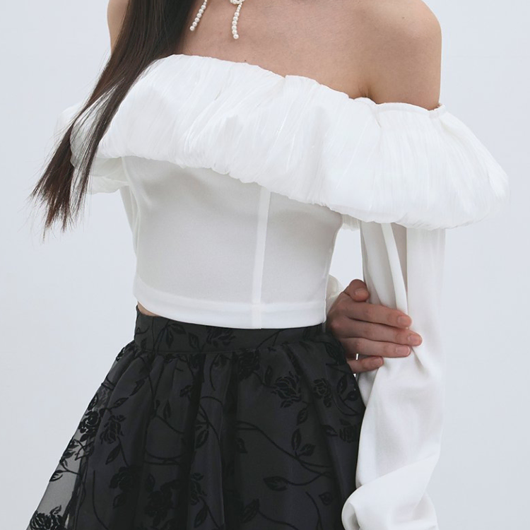 더티스 organza draped off shoulder top