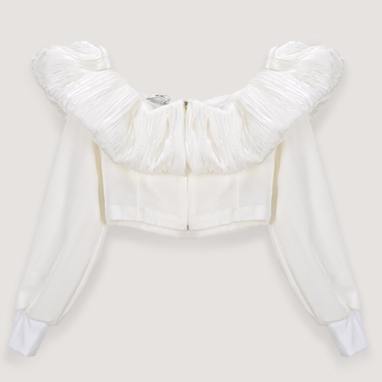 더티스 organza draped off shoulder top