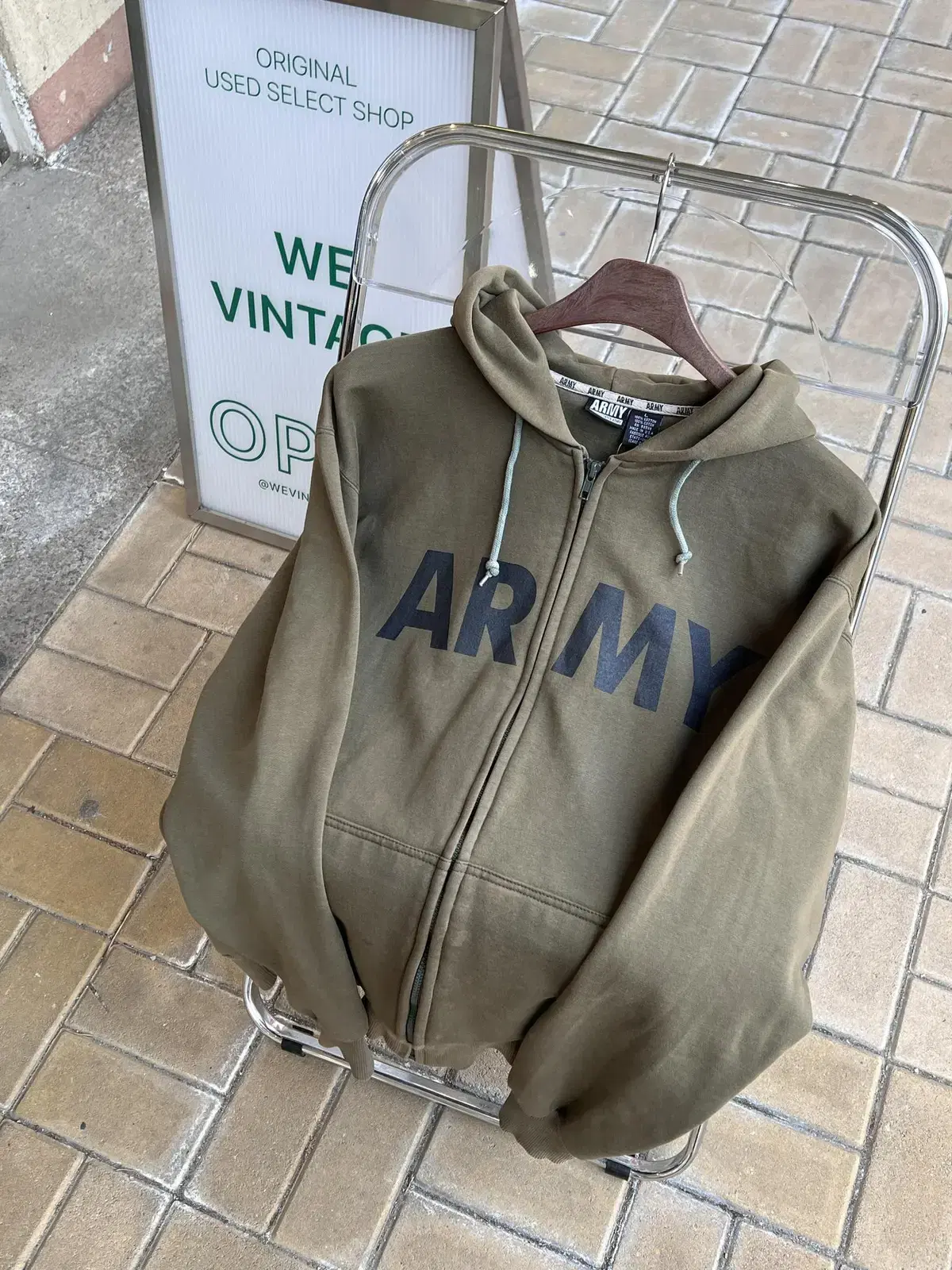 Army vintage printed hoodie zip-up (made in USA)