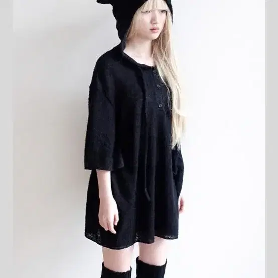 샵페어리 ear hood maxi knit top