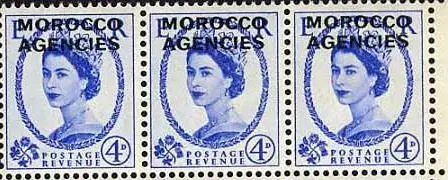 Three sheets of Morocco's official stamps from the early 1950s (overprinted on the l2 stamps)