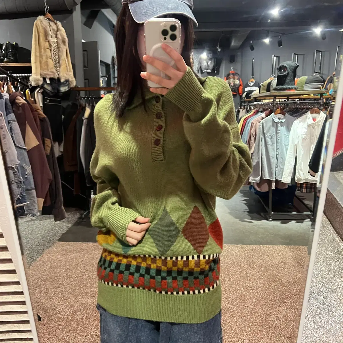 (END) MISSONI 미쏘니 아가일 패턴 니트 스웨터 그린