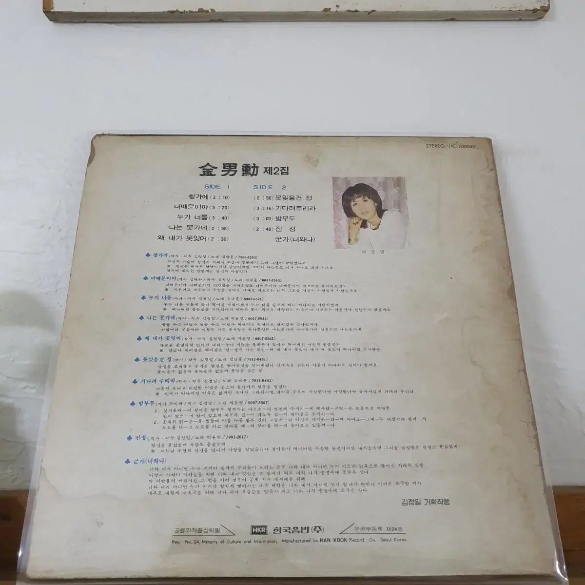 김남훈2집 LP  1981    창가에      김정일작사.작곡집