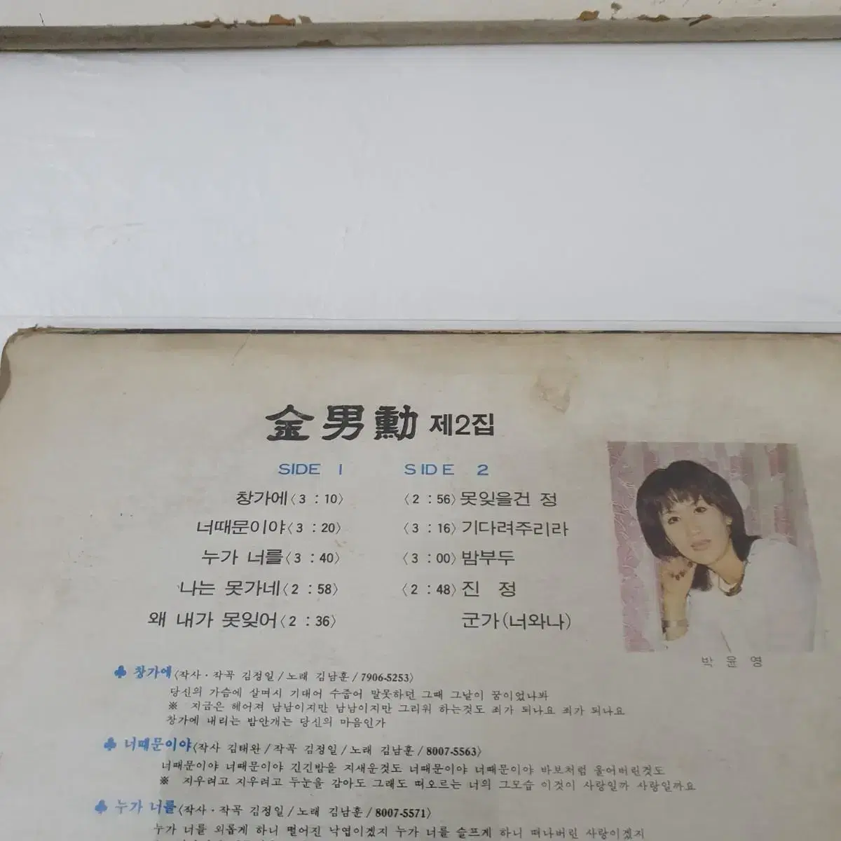 김남훈2집 LP  1981    창가에      김정일작사.작곡집