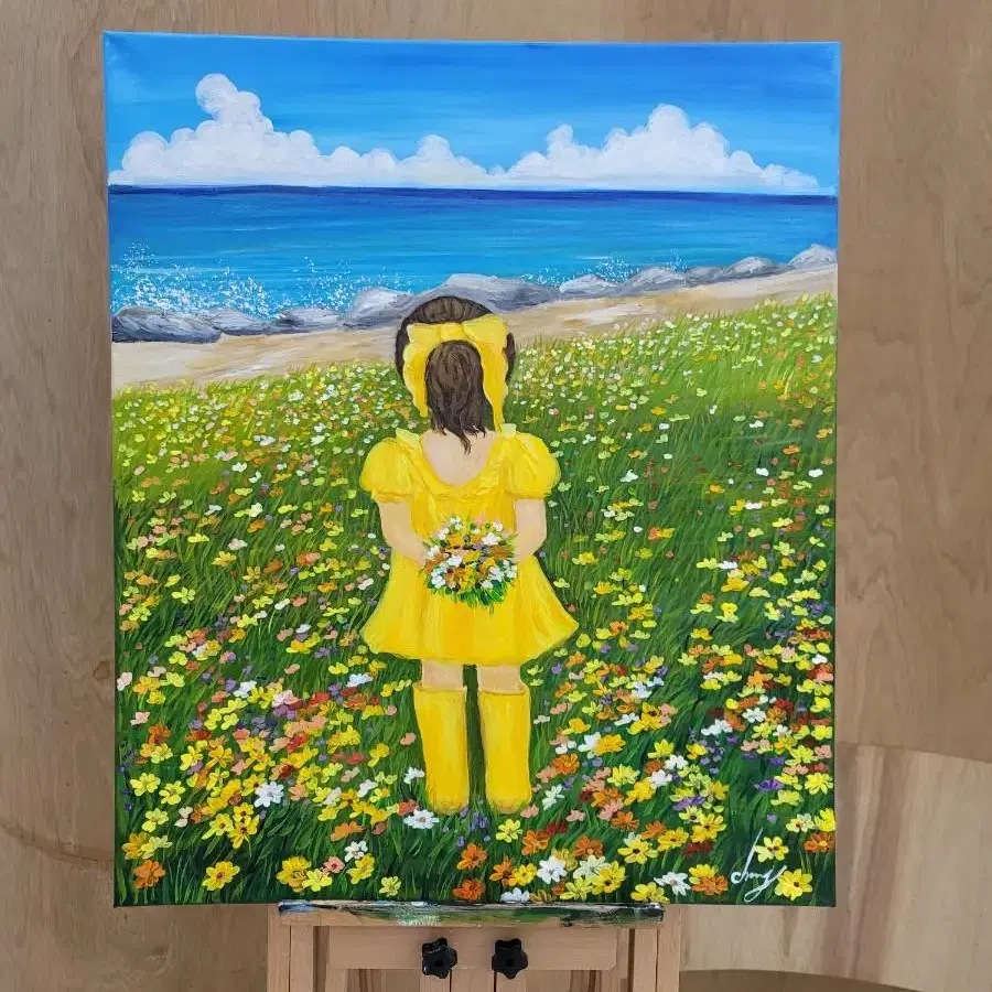 할인20호 그림 바다를 바라보는 소녀와 들꽃