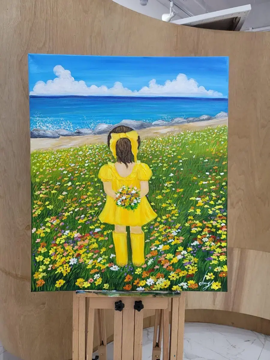 할인20호 그림 바다를 바라보는 소녀와 들꽃