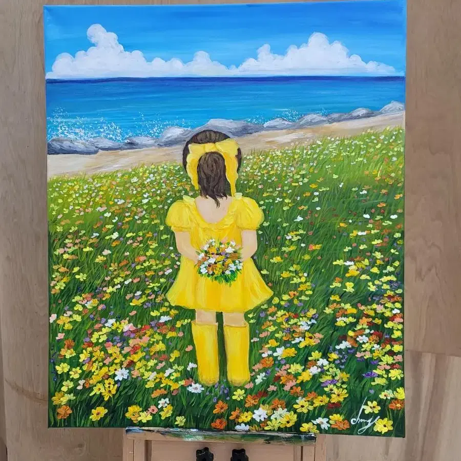 할인20호 그림 바다를 바라보는 소녀와 들꽃