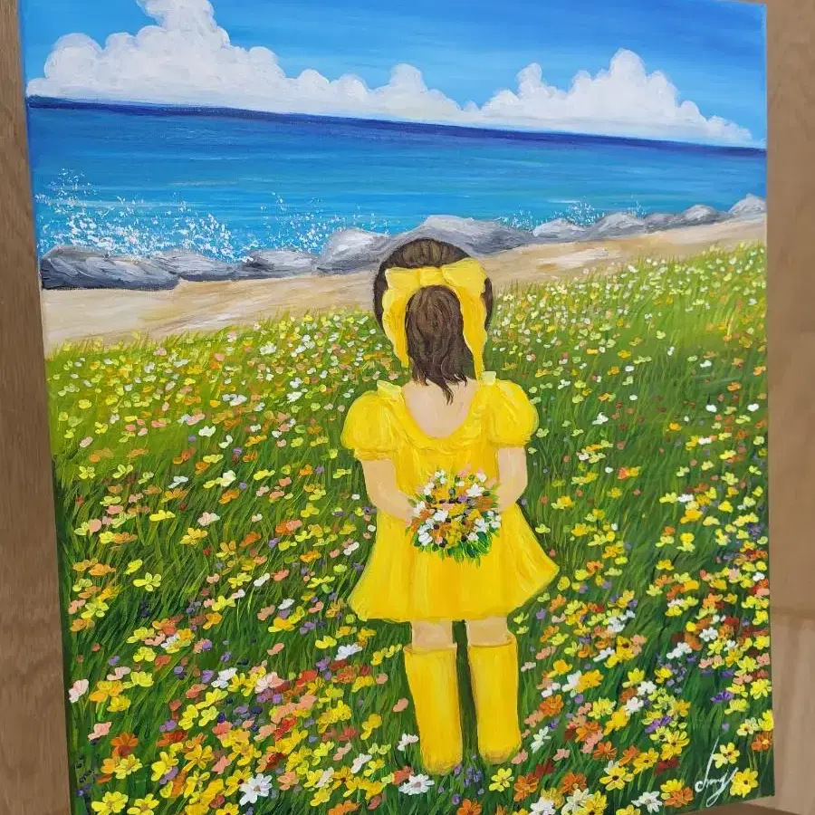 할인20호 그림 바다를 바라보는 소녀와 들꽃