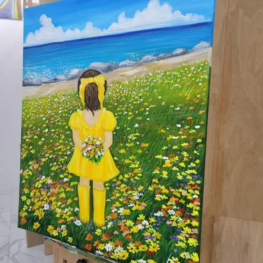 할인20호 그림 바다를 바라보는 소녀와 들꽃