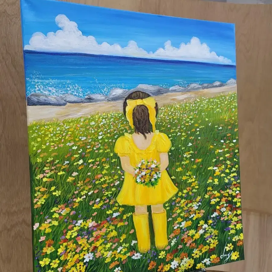 할인20호 그림 바다를 바라보는 소녀와 들꽃