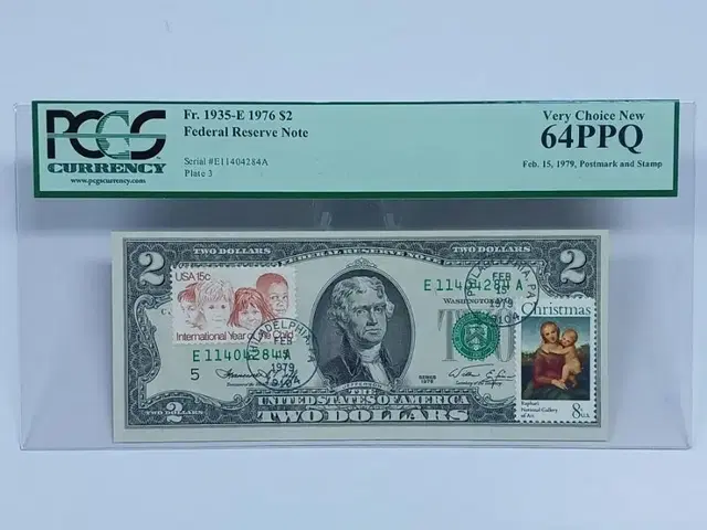 1976년 미국 E기호 행운의 2달러 스탬프 PCGS 64PPQ  화폐