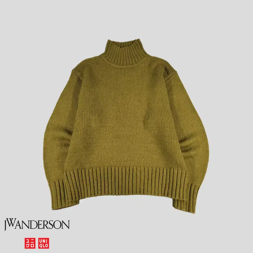 Uniqlo X JW Anderson Khaki Olive Green Knitted Wool Blend Simple Minimalist Neck