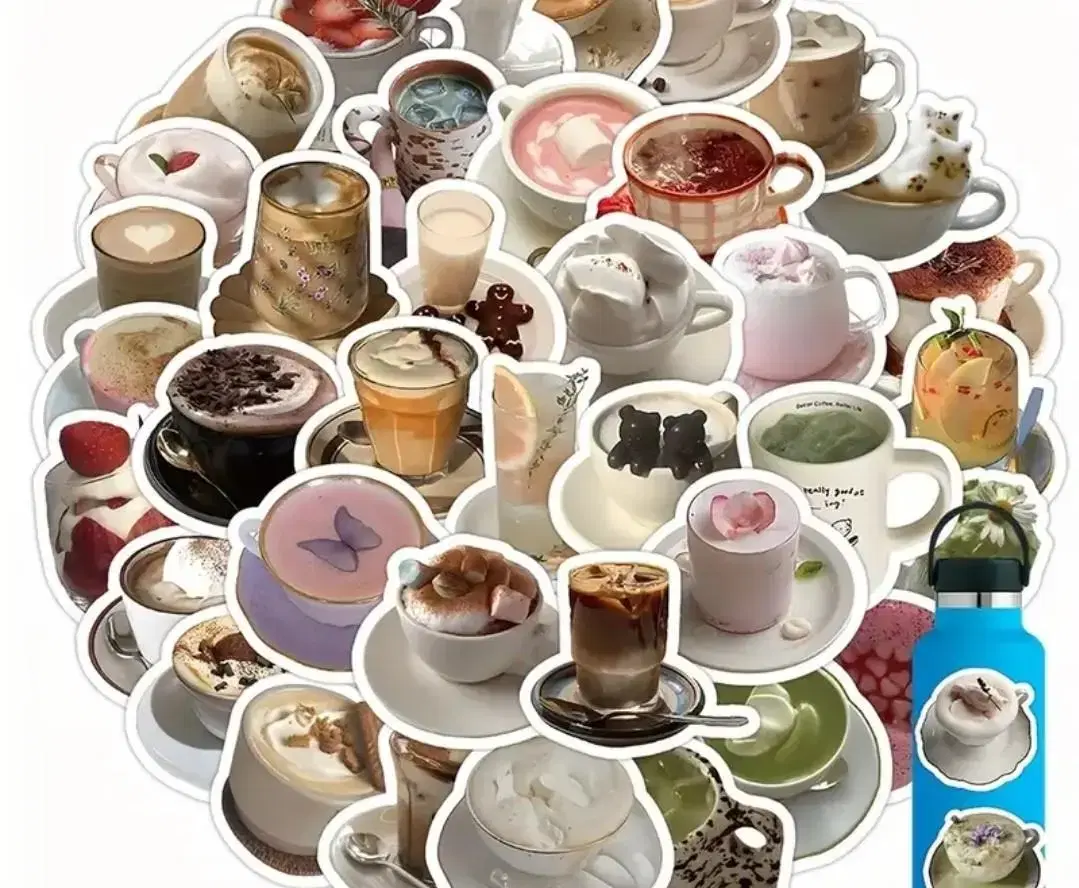 60 Pieces 1 Set Coffee.Beverage.Cafe PiecesStickers.DacquoiseStickers