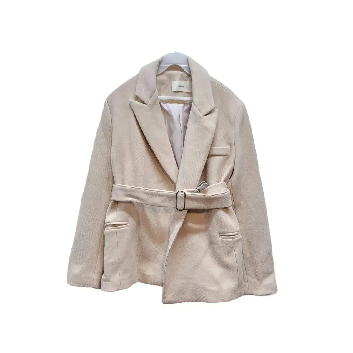 Beige cream-colored, thick wool half coat