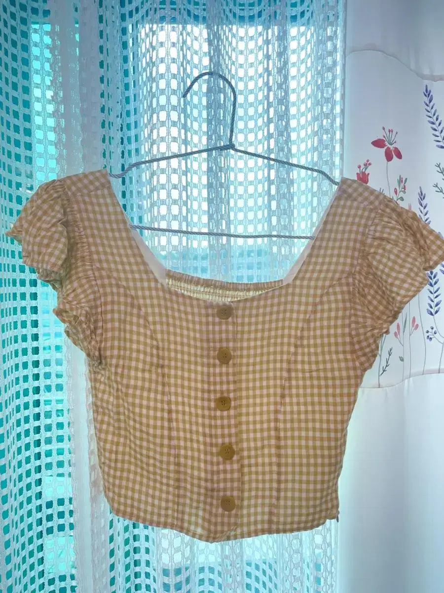 Yellow check crop blouse