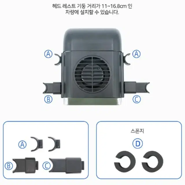 차량용 등 땀 식힘 선풍기 / 등받이 엉땀 헤드레스트 USB 폭포수 팬