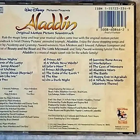 [희귀CD]Aladdin OST 미국판 CD (92년)