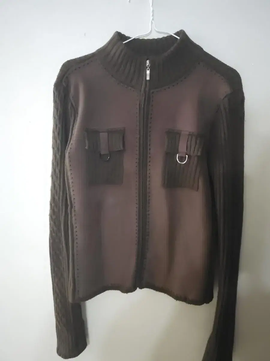 Vintage Brown Suede Knit Zip-up