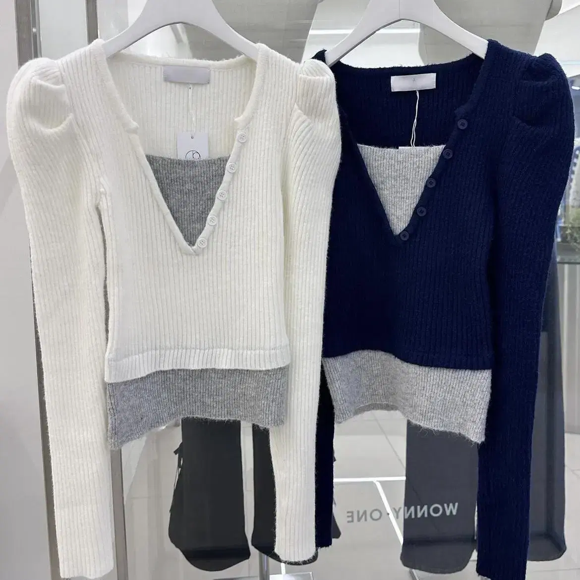 Color-blocked puff knit