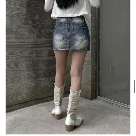 이네기 low washing denim skirt s