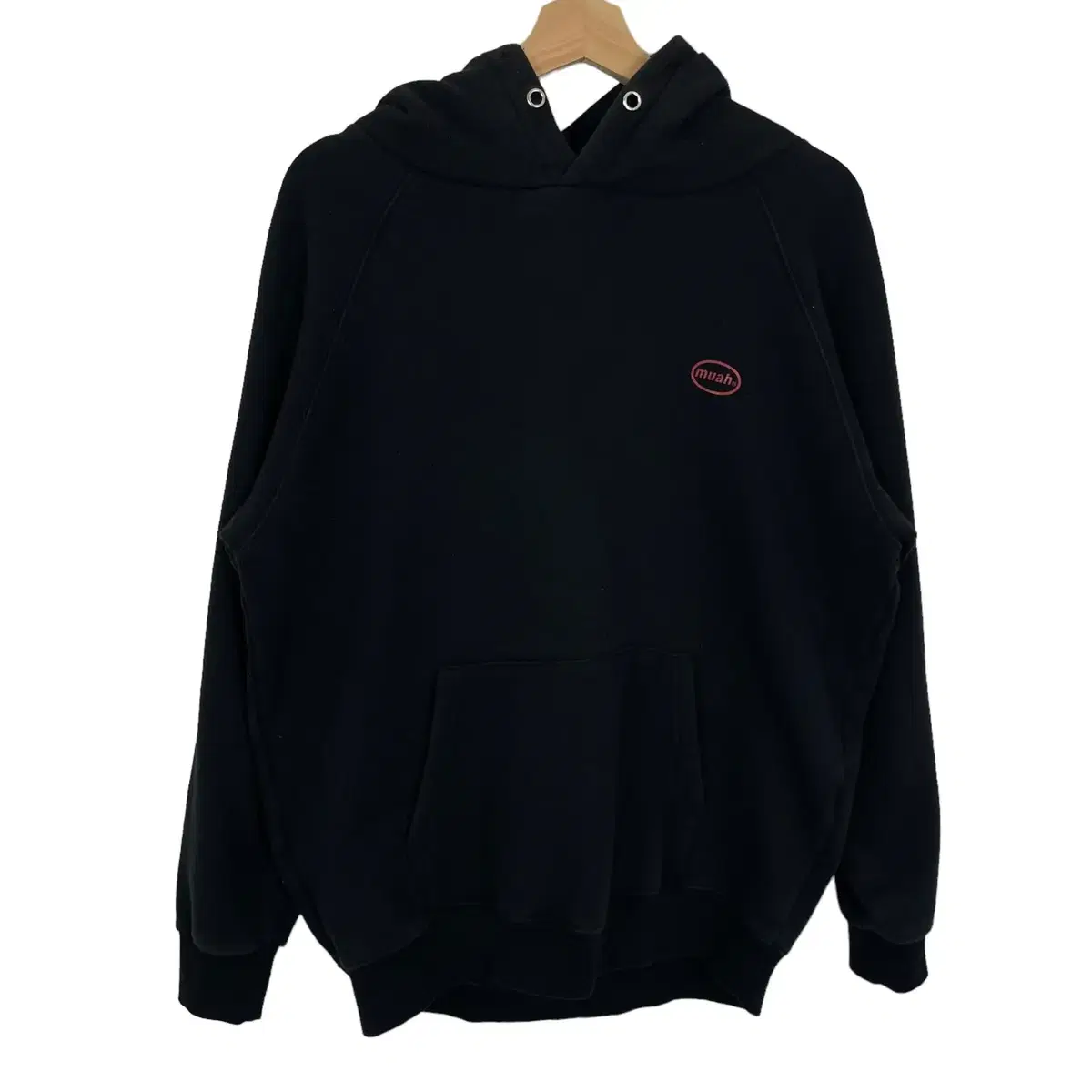 Moomua Black Small Logo Basic Brushed Hoodie