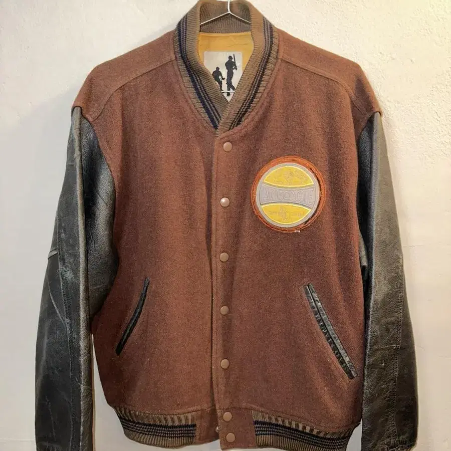 90s ANECDOTE cow-leather varsity jacket