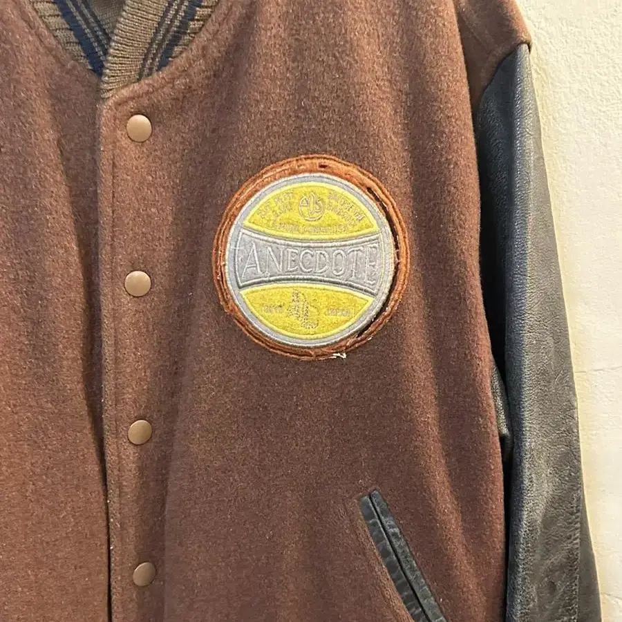 90s ANECDOTE cow-leather varsity jacket