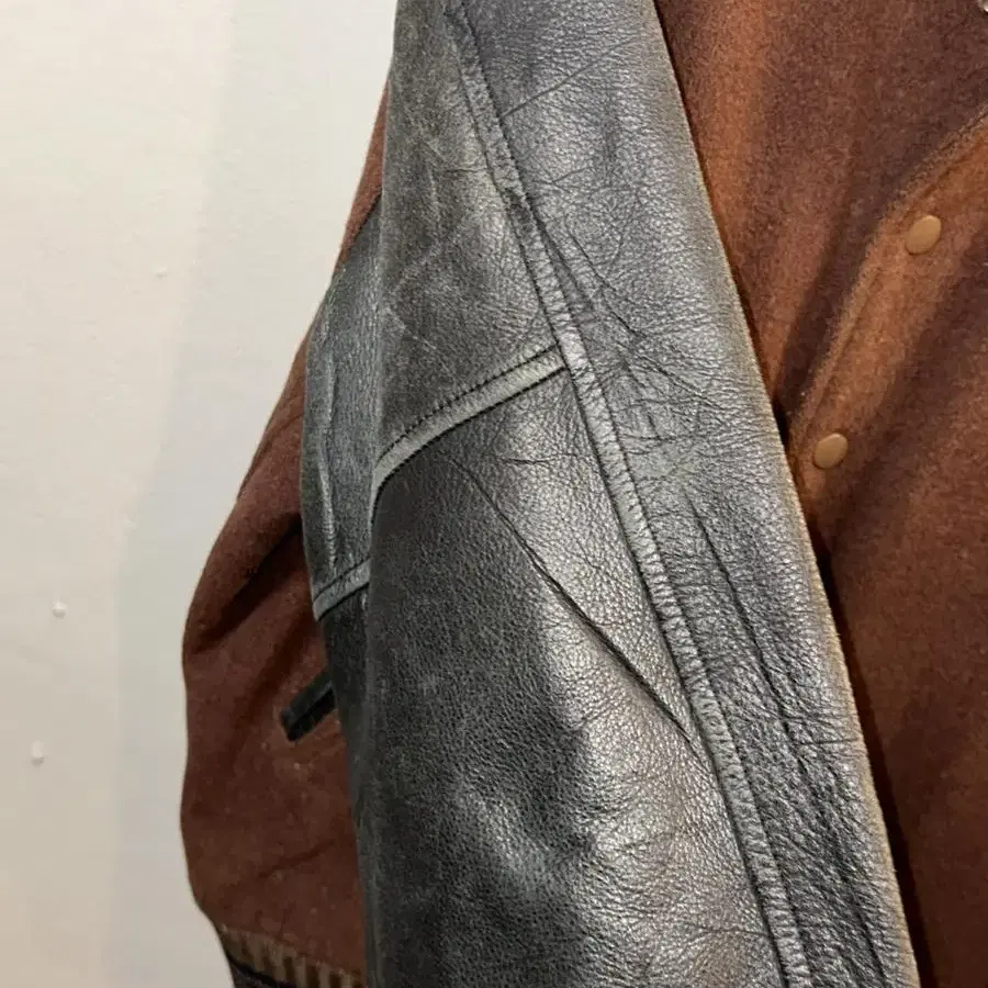 90s ANECDOTE cow-leather varsity jacket