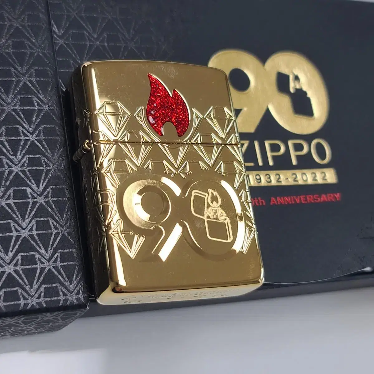 한정판 정품 49866 ZIPPO 90TH COY GOLD 새 지포라이터