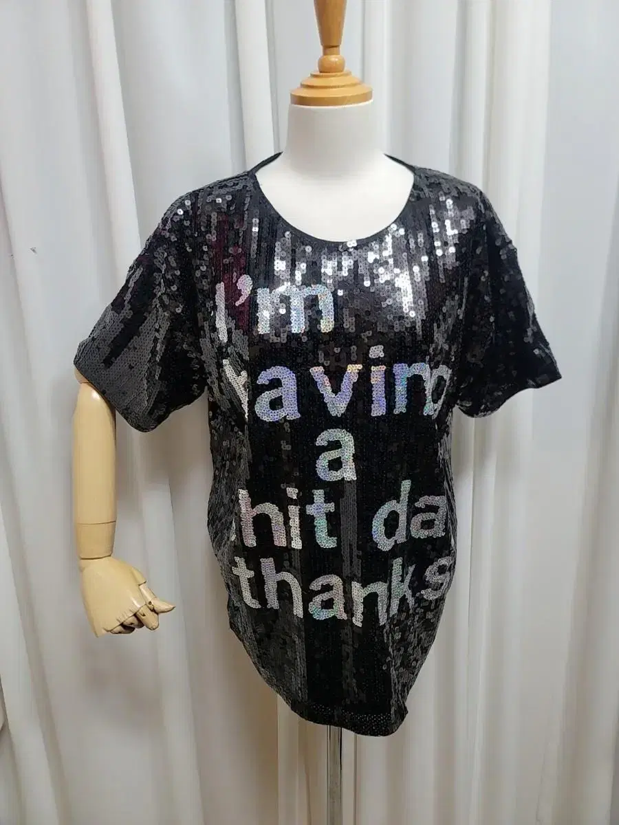 Spangle glitter loose-fit short-sleeved T-shirt