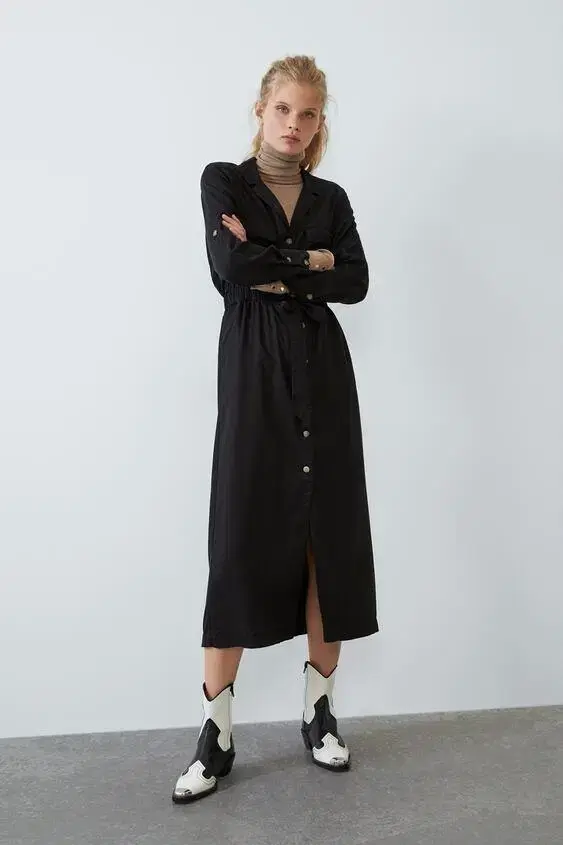 zara 자라 셔츠 칼라 벨트 미디 원피스 79000-39000 새상품