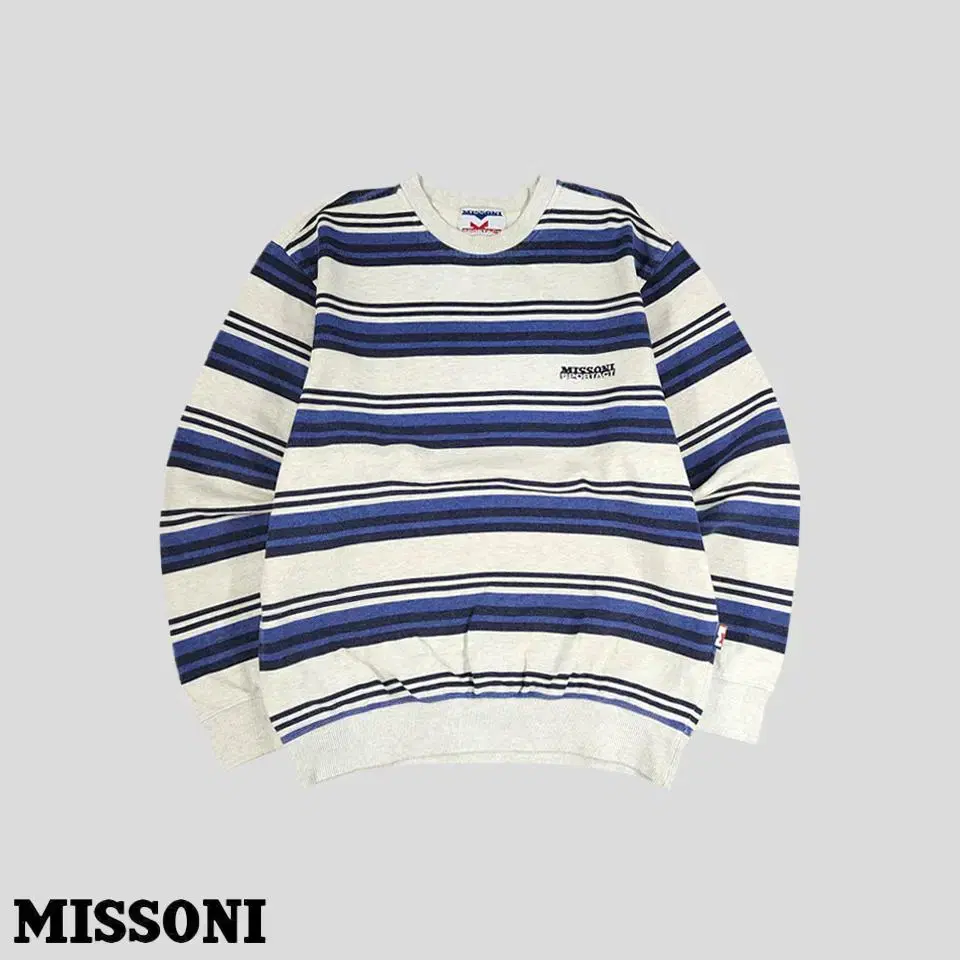 MISSONI SPORTACT 미쏘니 블루 화이트 스트라이프 코튼 맨투맨