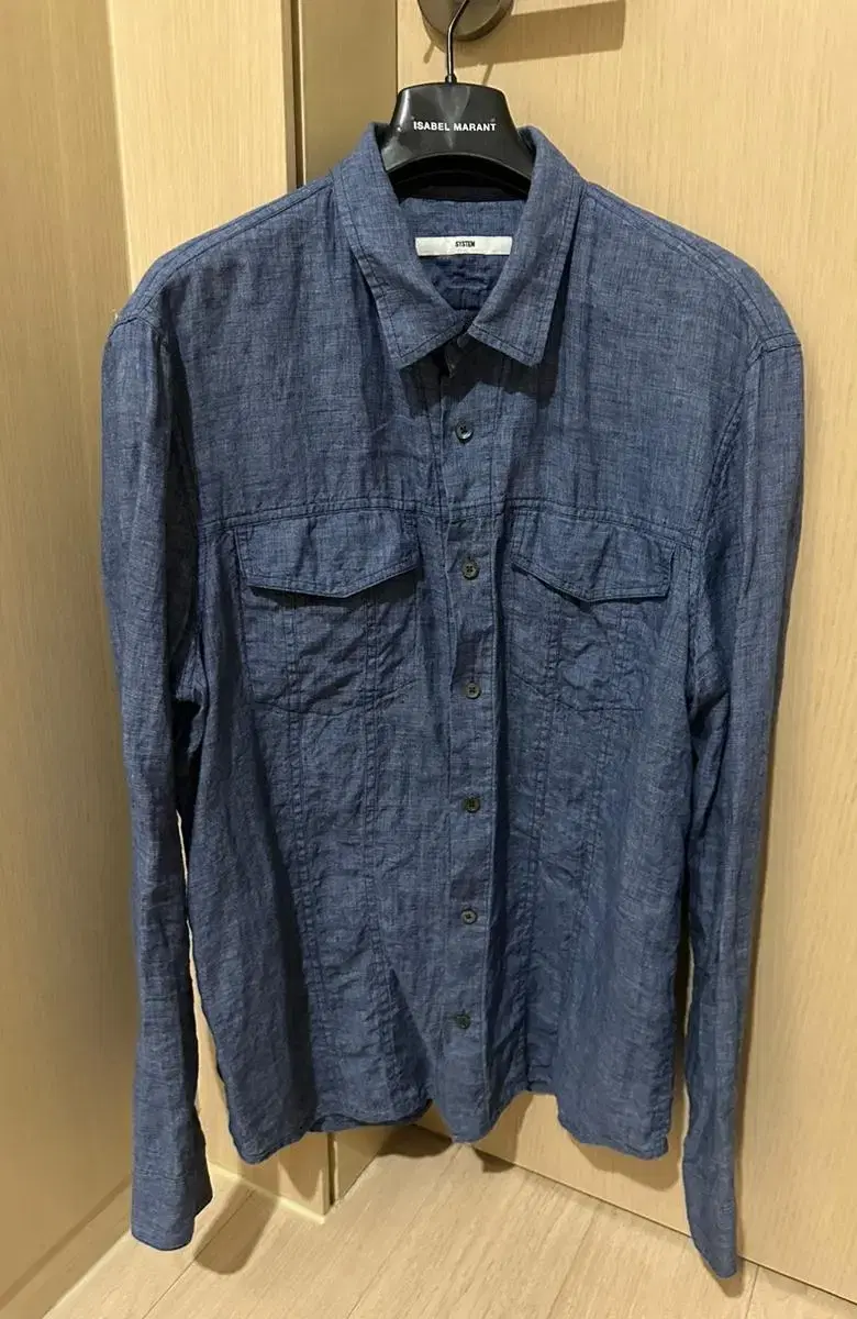 System Men's bloo 100% linen shirt