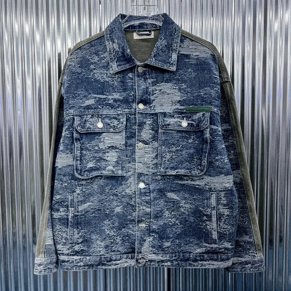 [new] scratch damage colorblocked denim jacket (free) t74