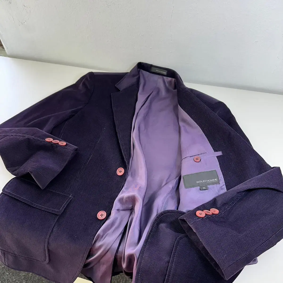 50 95-100 Solid Homme Dark Purple Two-Button Corduroy Blazer