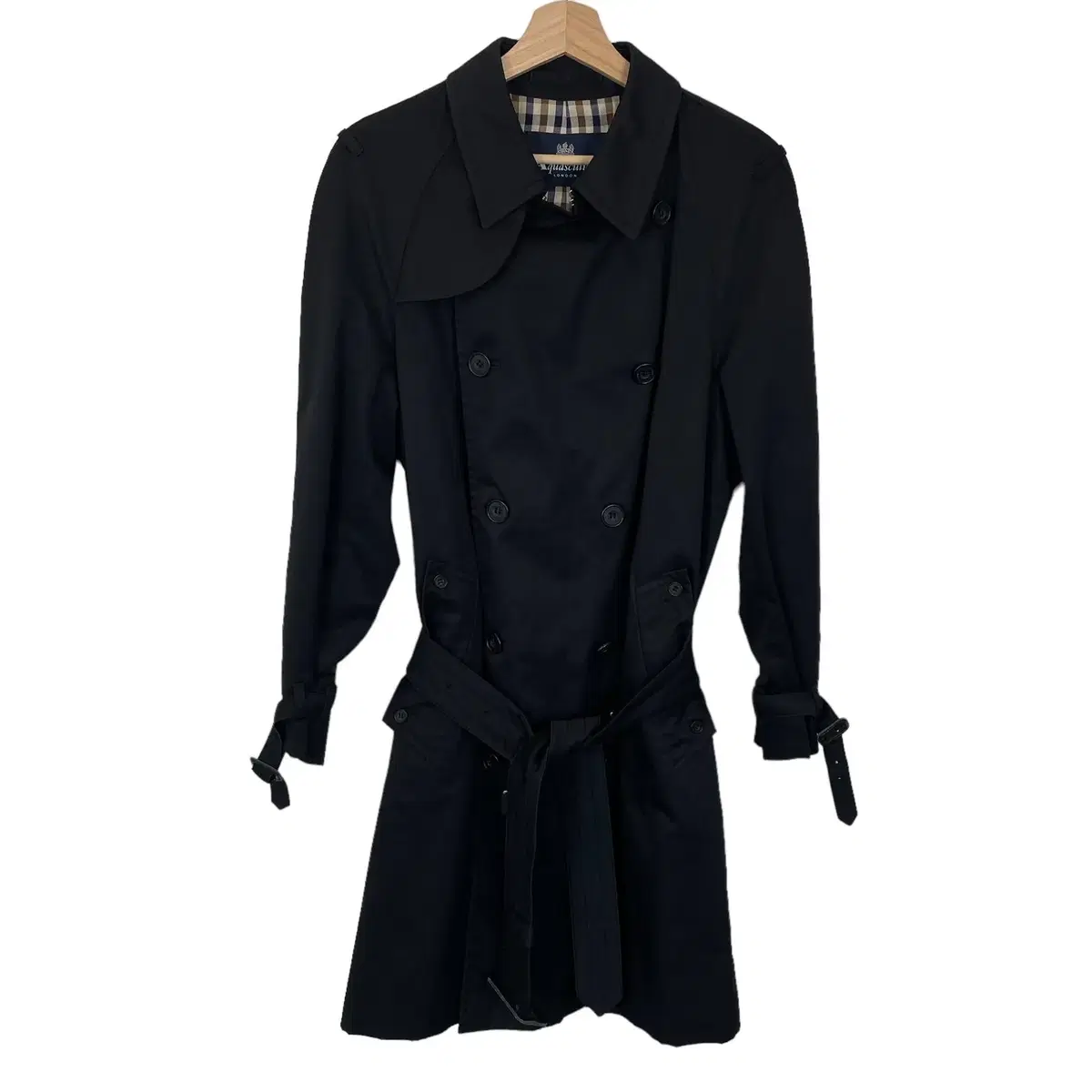 Aquascutum Black Belted Double Trench Coat