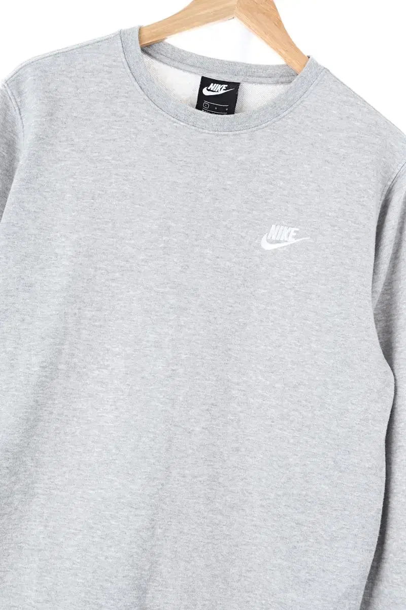 (L) Nike Man to Man T-Shirt Gray Cotton Old School Daily-B4A7