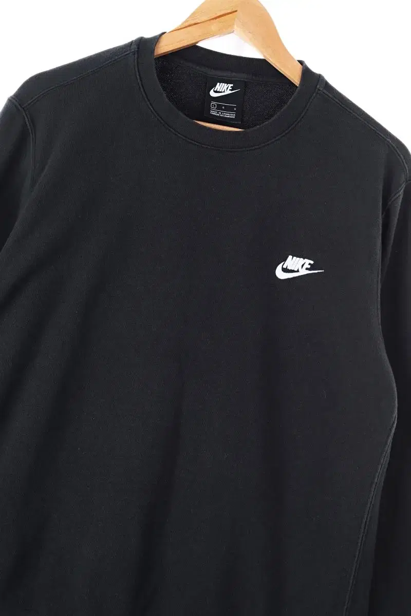 (L) Nike Man to Man T-Shirt Black Cotton Old School Daily-B4AE