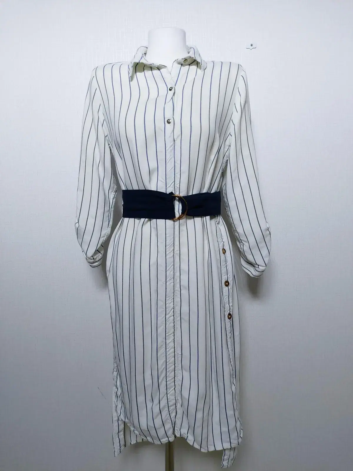 Zara Women's Long ONEPIECE Long Shirt White Navy 55 66 77 Stripe S