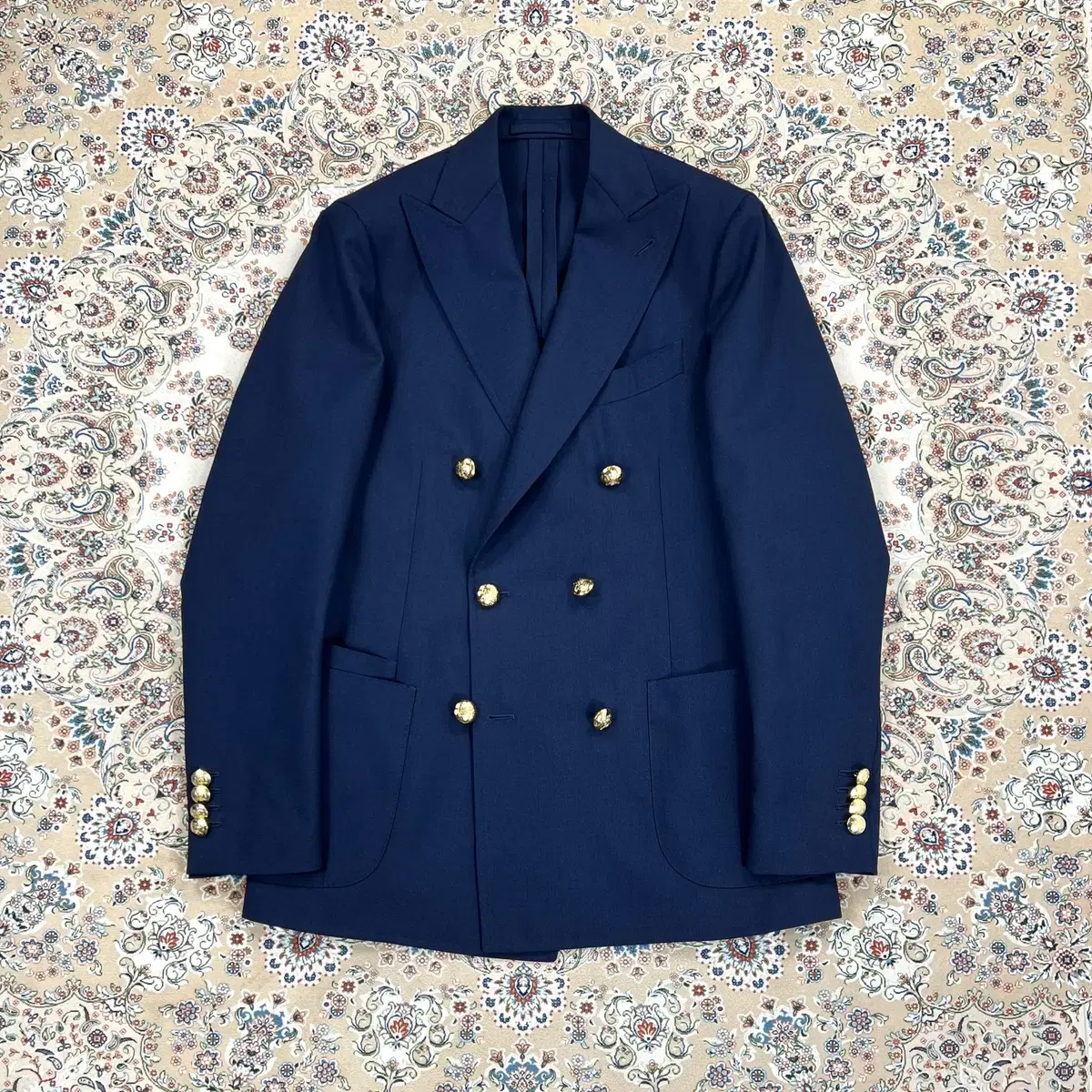 [Size S, Slim 38] Dries Van Noten Tailored Twill Wool Navy Keum Double-breasted Blazer