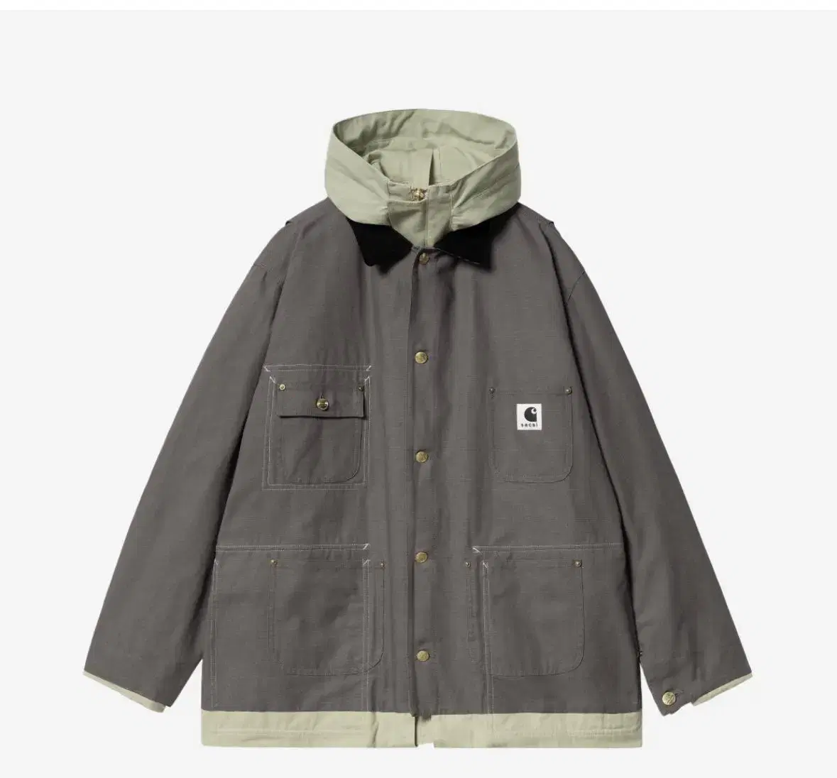 [1] Sakai Calhart WIP Reversible Duck Coat Gray Light Green