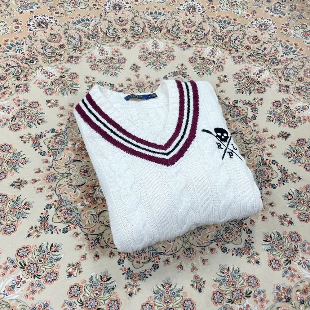 [Grade B, M] Polo Ralph Lauren Rowing Club Scull Embroidered Patch Wool Cashmere Cricket Sweater