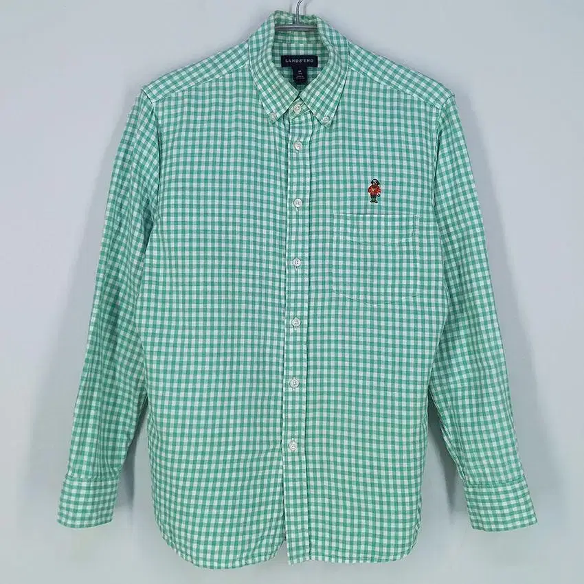 Lands' End Men's Linen Blend Fine Check ShirtMaroon Apple GreenM (HU21908)