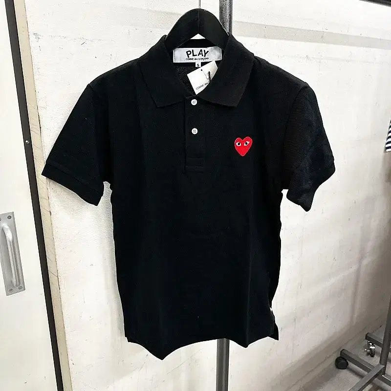 (Genuine/New) Comme des Garçons Men's Red Heart Black Polo Shirt