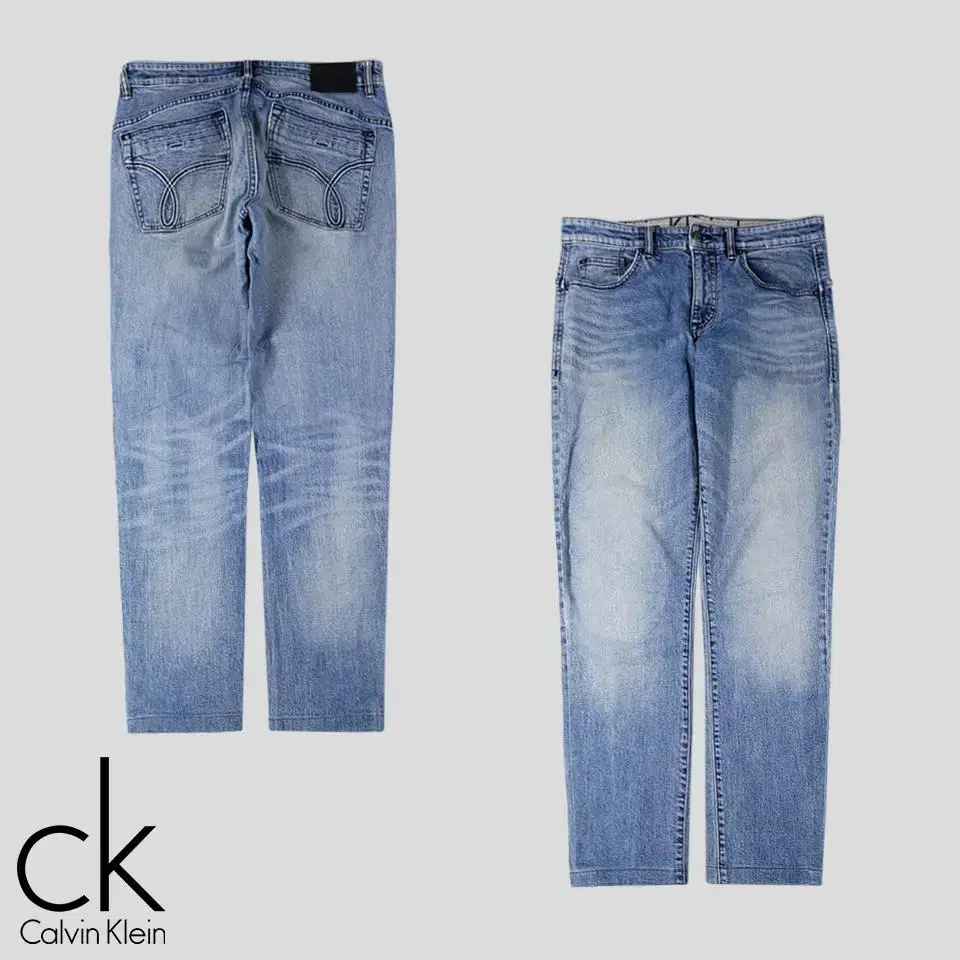 Calvin Klein Jins Light Blue Wash Black Tab Slim Straight Fit Jeans Denim Pants 33