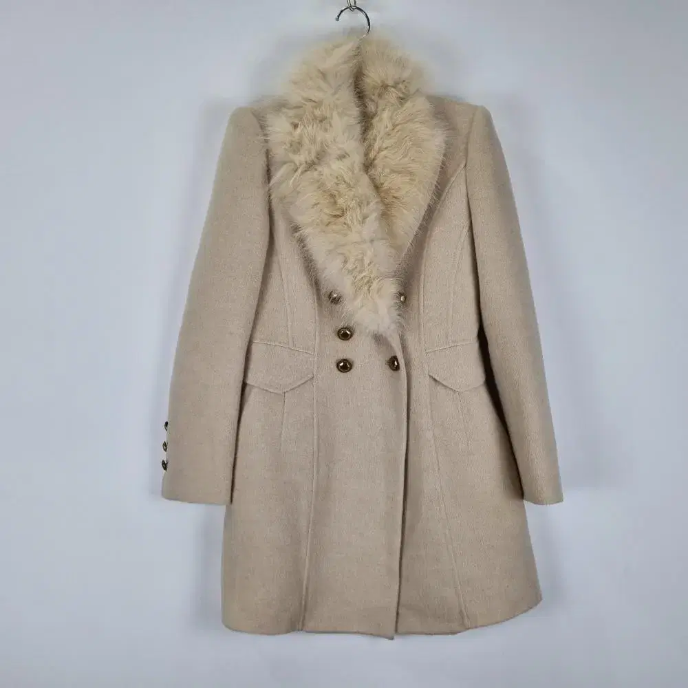 Z4186 SJSJ Fur NECK Beige Moccasin Coat Women82160 Hansom Coat