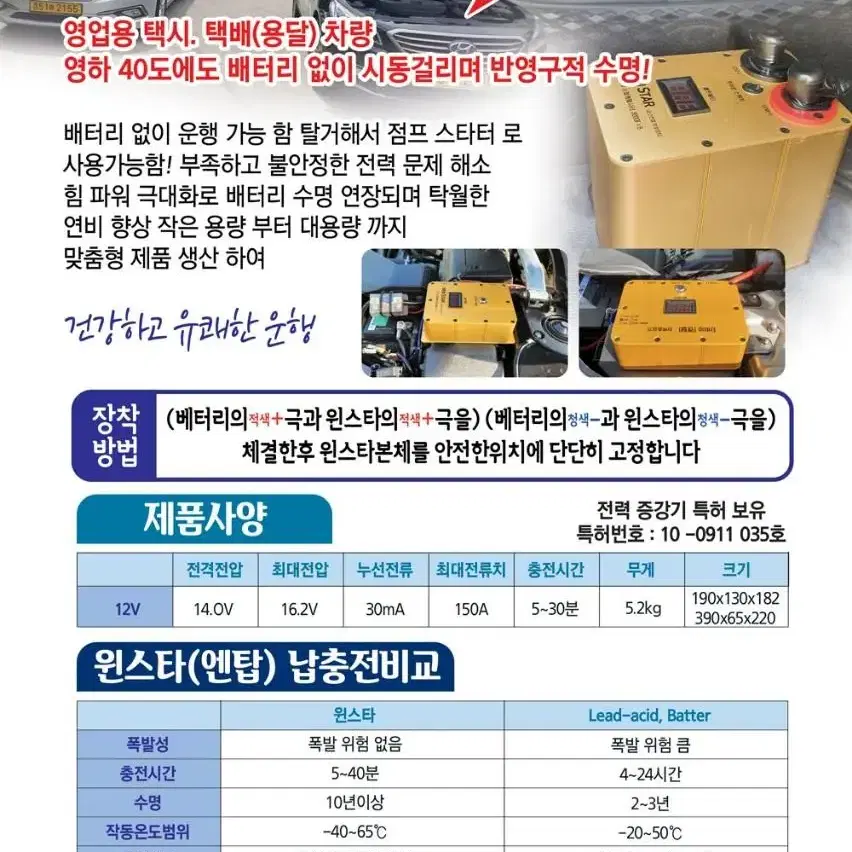 점프 스타터 전문가용 새제품  배터리 없이도 시동걸림