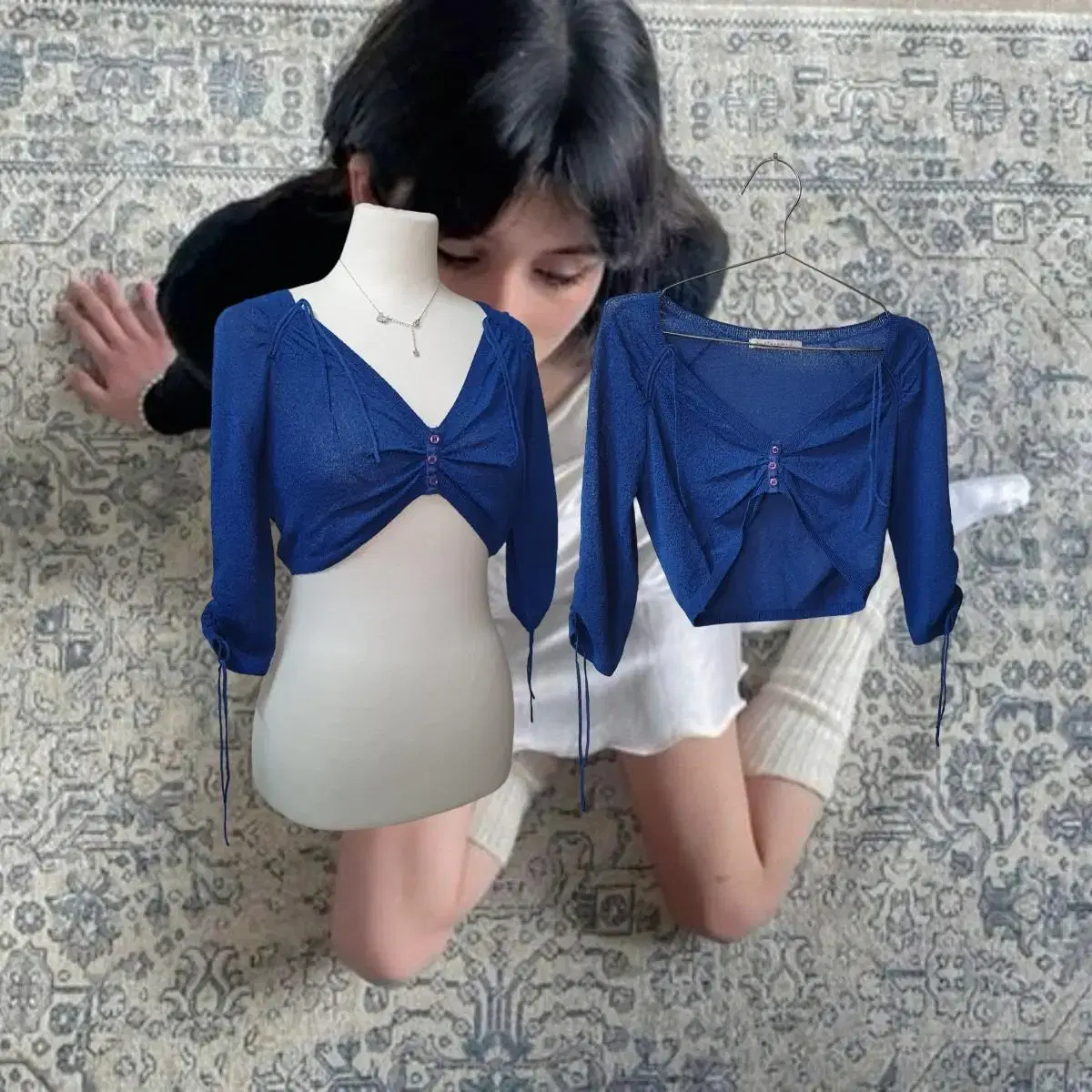 Vintage Summer blue mini button top