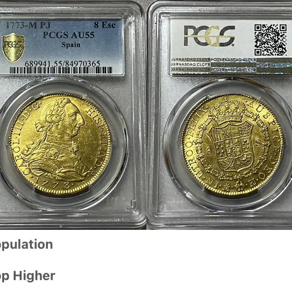 PCGS 1773년 스페인 카를로스 3세 8에스쿠도 AU55 금화