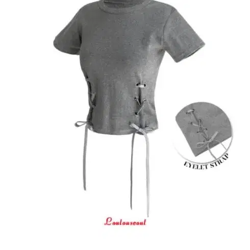 루루서울 Ribbon Eyelet Top (Gray)